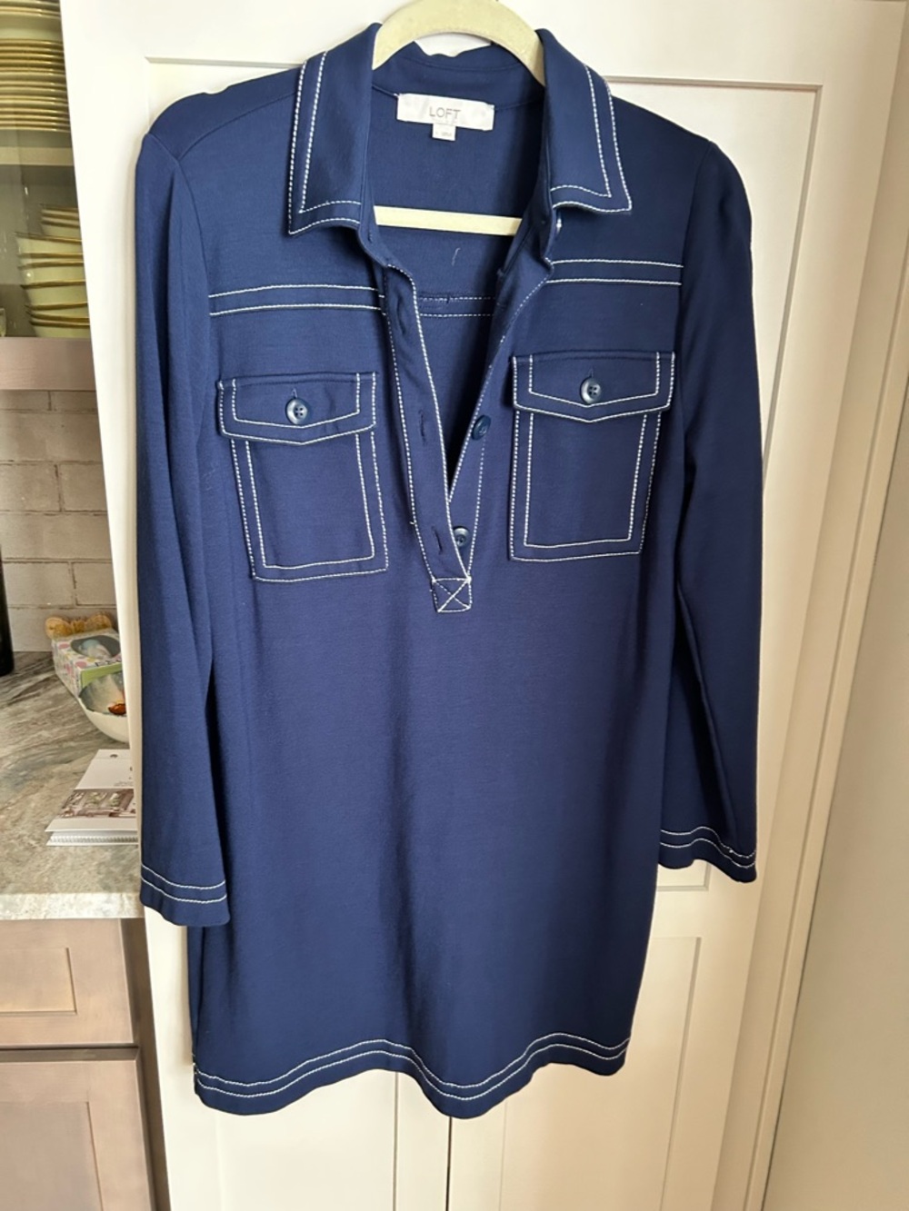 LOFT Navy Jacket with White Contrast Stitching